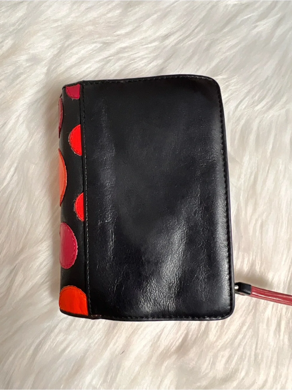 Visconti genuine Leather Wallet with Red, Orange, Pink Dot Accents